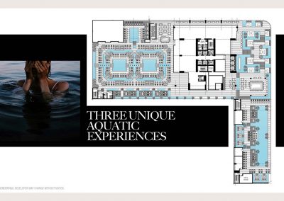 Architectural illustration of Legacy Hotel & Residences' three unique aquatic experiences.