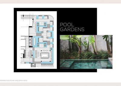 Architectural illustration of Legacy Hotel & Residences' pool garden aquatic experiences.