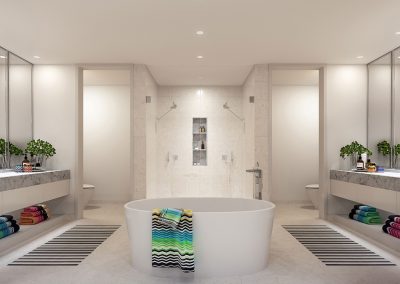 3D rendering sample of a large modern bathroom design at Missoni Baia condo.